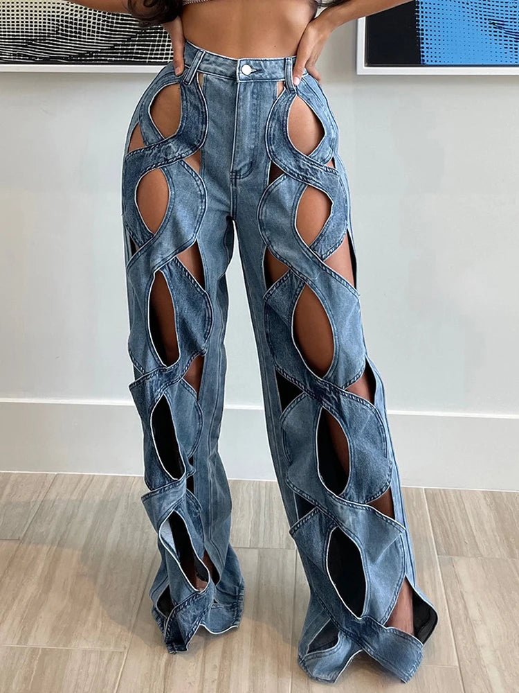 Twisted Rivet Cutout Denim Pants - Y2K Fashion Inspired 2000s Style