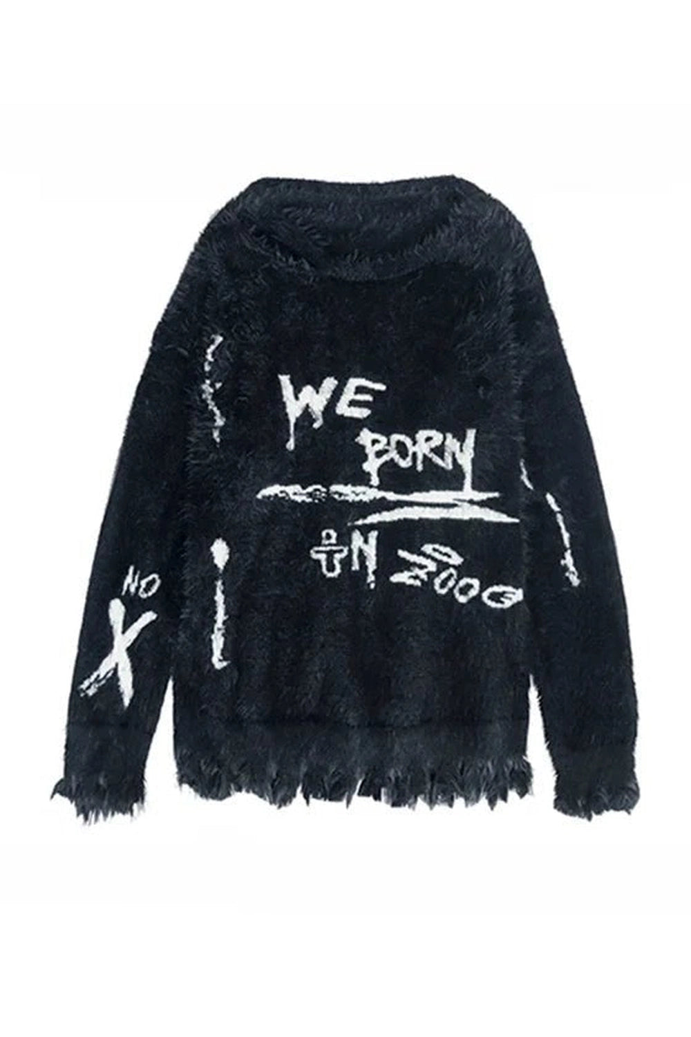 Urban Rebel Y2K Fuzzy Graffiti Sweater - Trendy 2000s Style Top