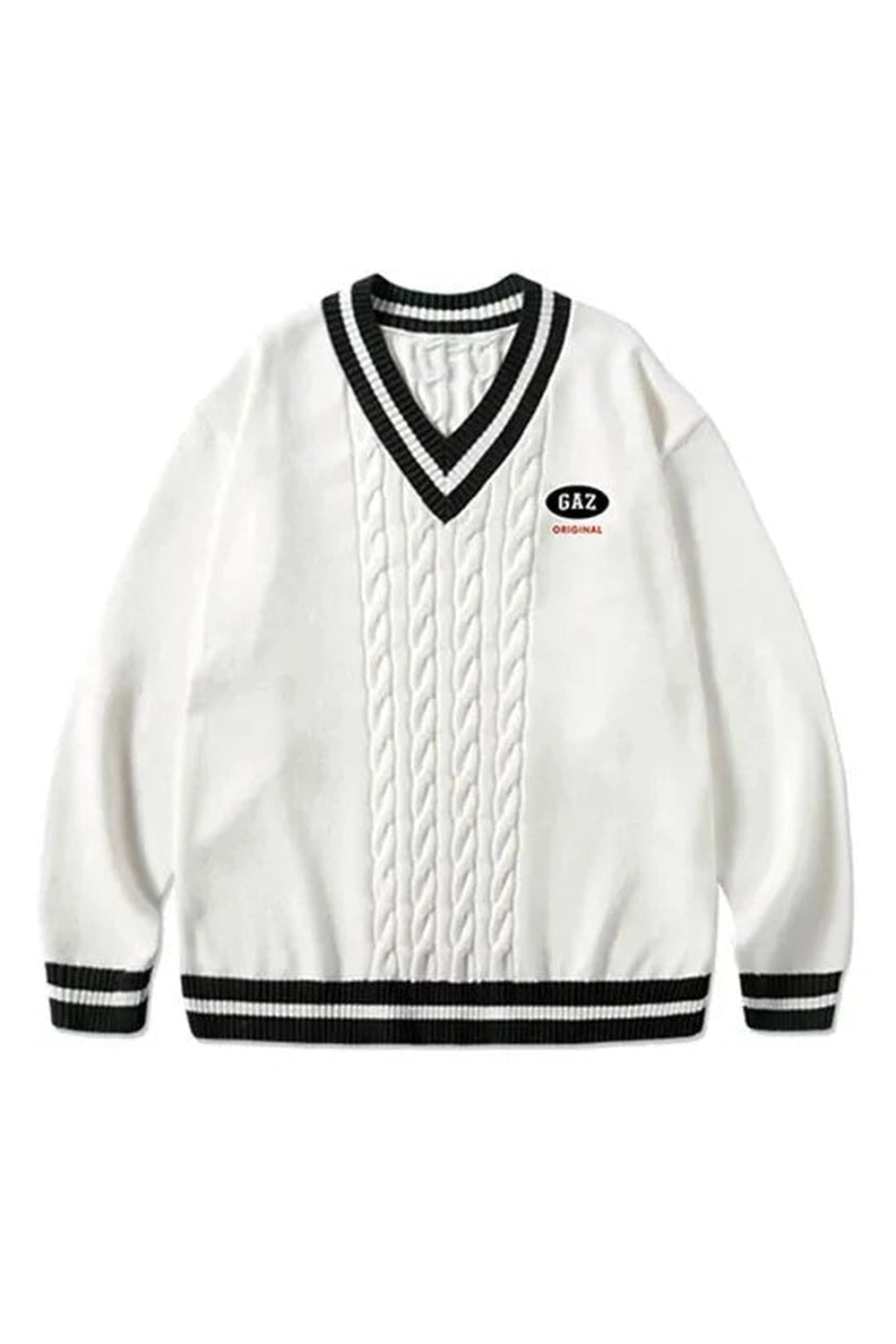 Varsity Vibe Y2K Cable Knit Sweater - Trendy 2000s Style Essential