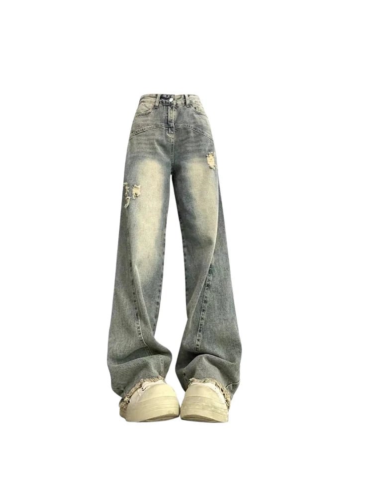 Vintage Fade Distressed Wide-Leg Jeans - Y2K Fashion Essential