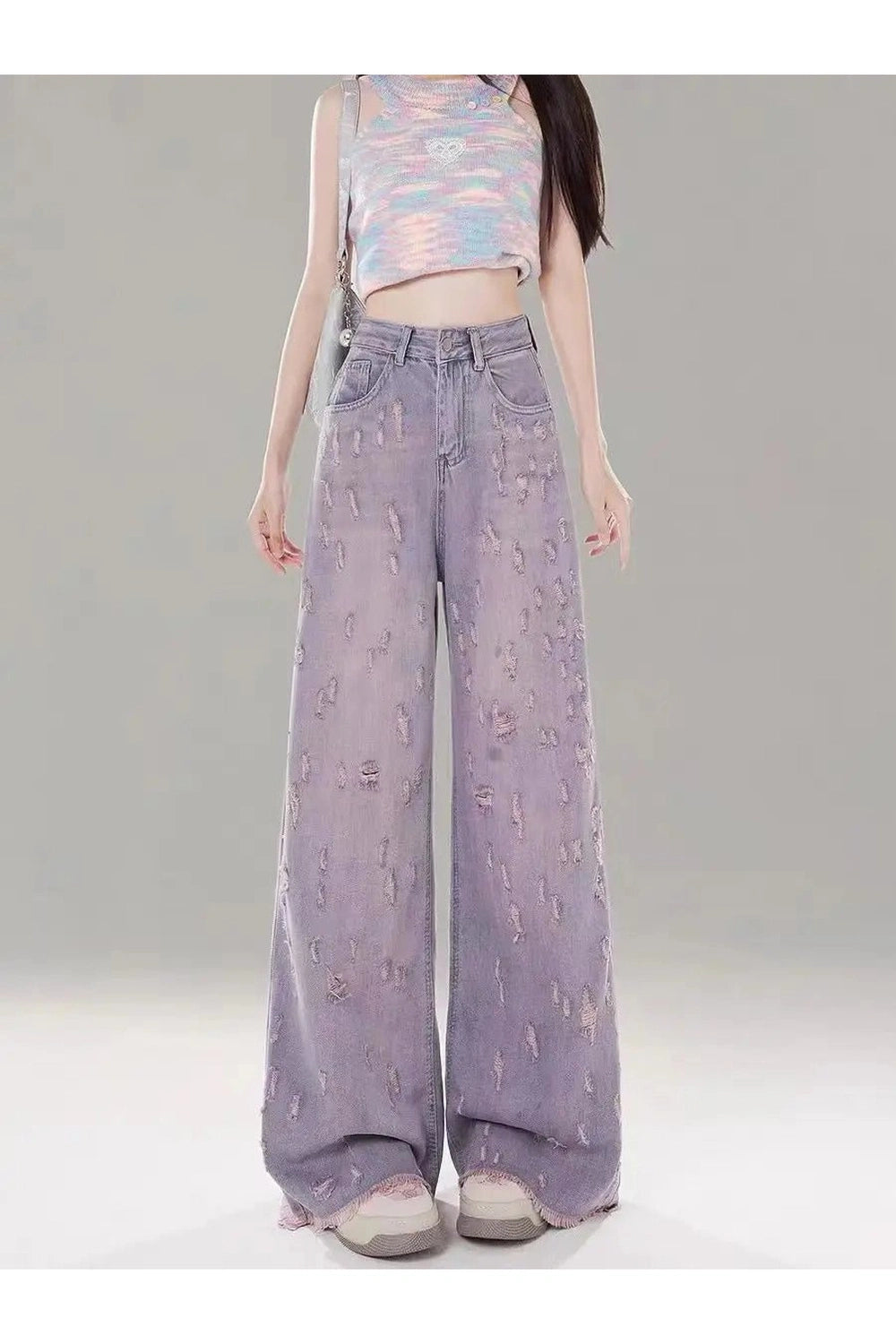 Vintage Lilac Distressed Wide-Leg Jeans - Y2K Fashion Essential