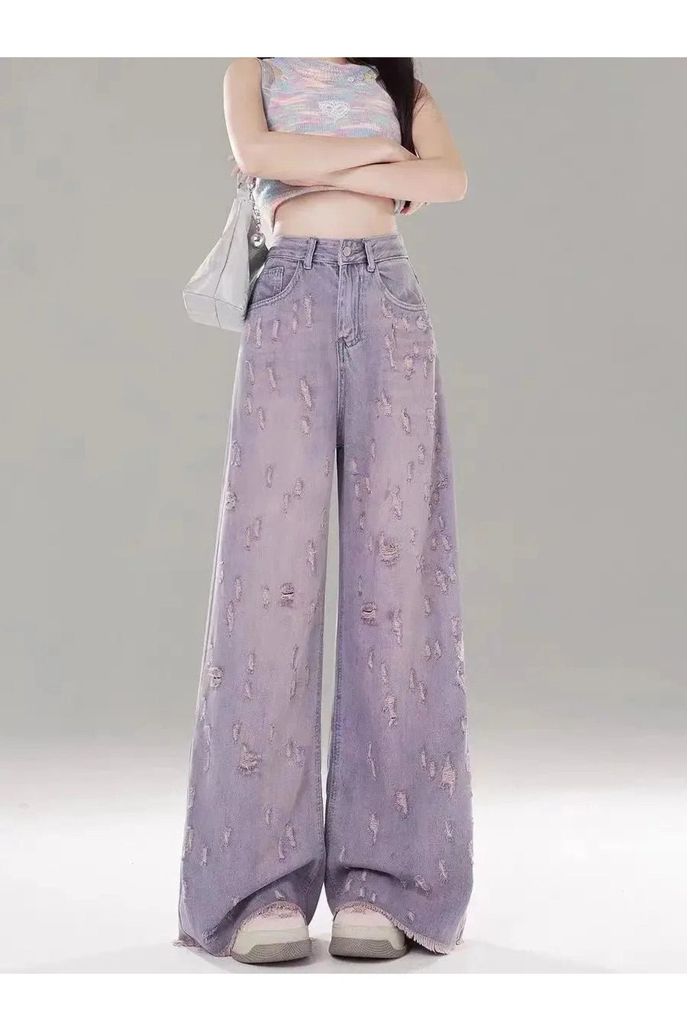 Vintage Lilac Distressed Wide-Leg Jeans - Y2K Fashion Essential