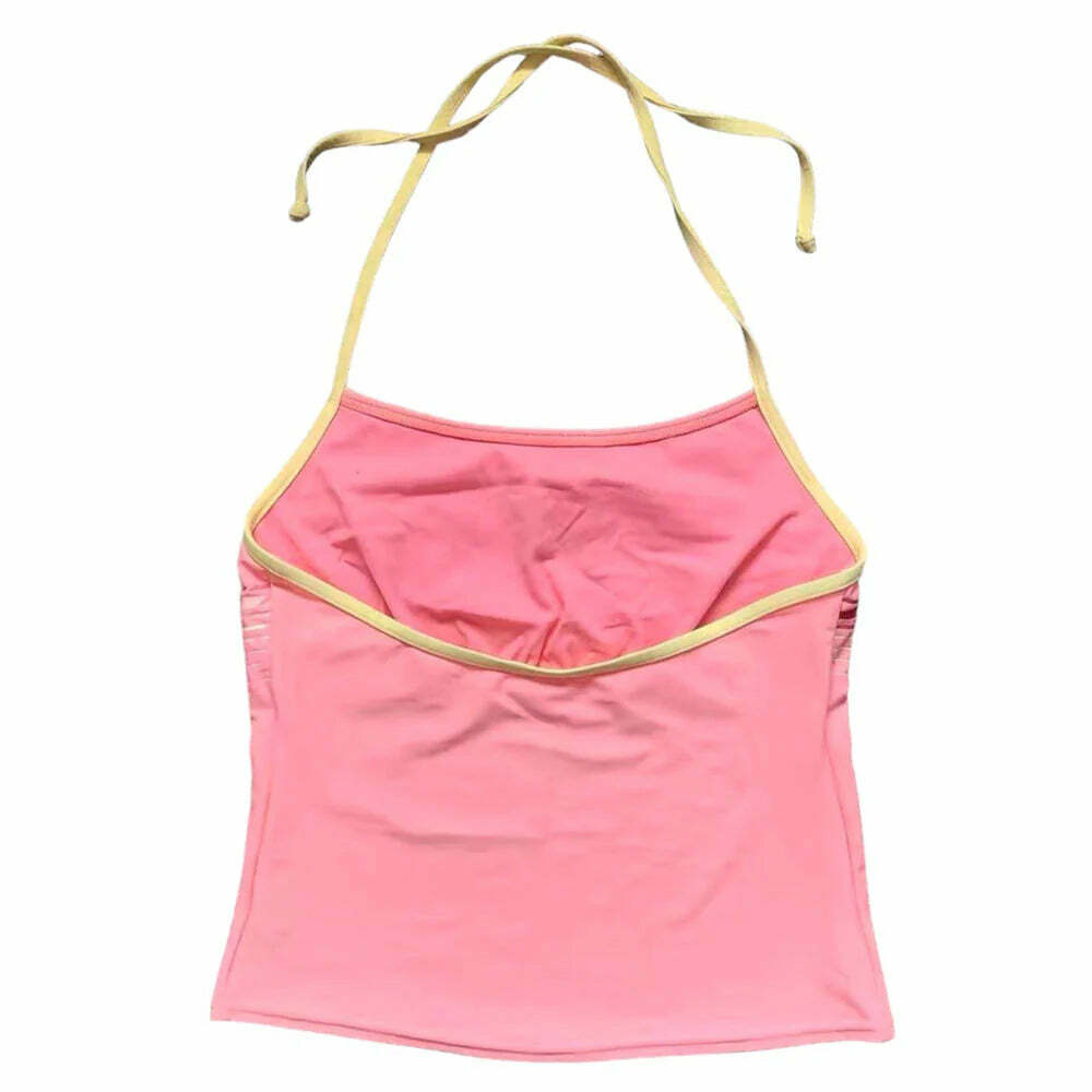 Vintage Pink Car Y2K Halter Top - Retro 2000s Fashion Aesthetic