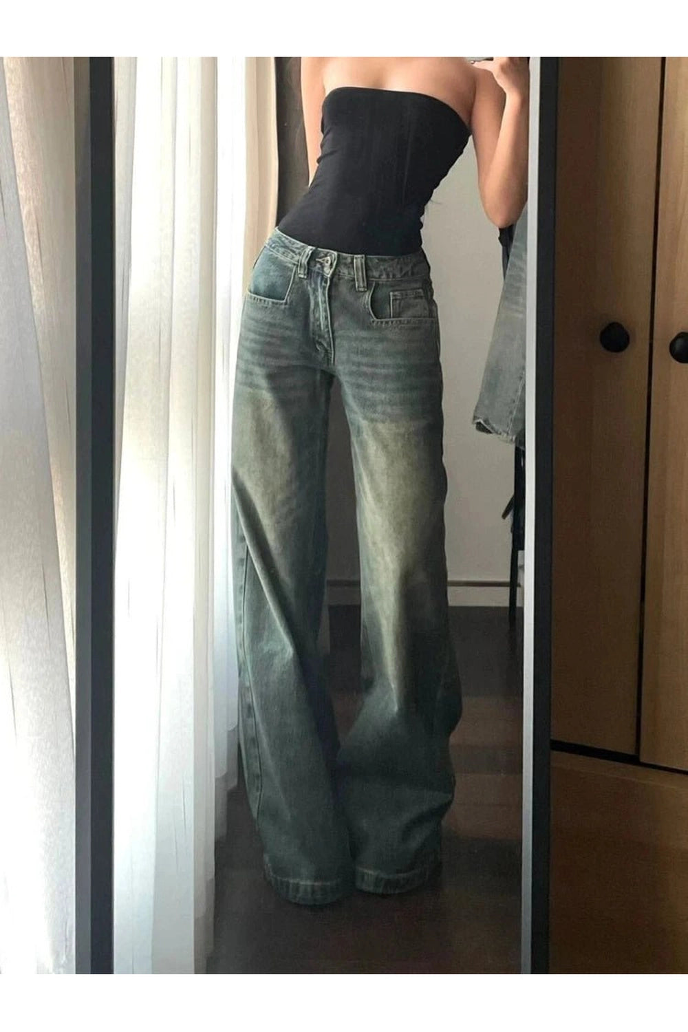 Vintage Washed Wide-Leg Jeans - Y2K Fashion Essential for 2000s Style