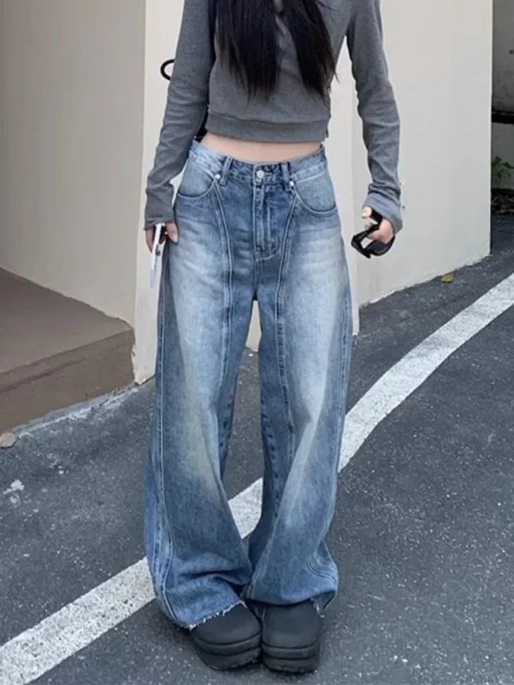 Vintage Washed Wide-Leg Jeans - Y2K Fashion Essential for 2000s Style