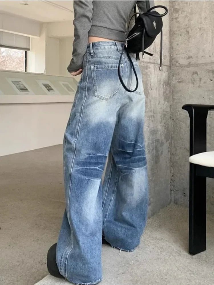 Vintage Washed Wide-Leg Jeans - Y2K Fashion Essential for 2000s Style