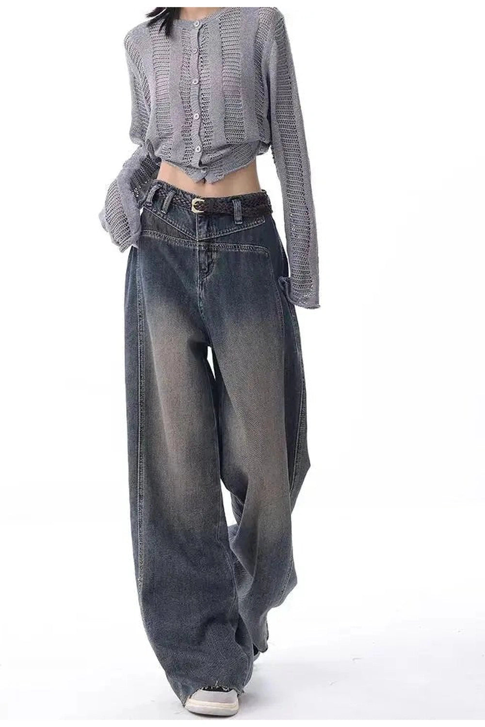 Vintage Washed Wide-Leg Jeans - Y2K Fashion Essential for 2000s Style