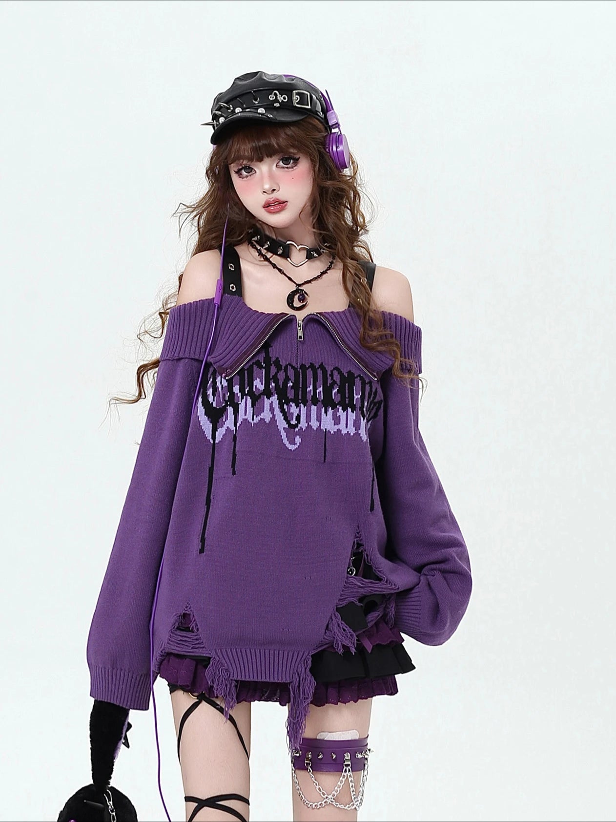 Violet Rebellion Y2K Chain Sweater - Trendy 2000s Fashion Essential