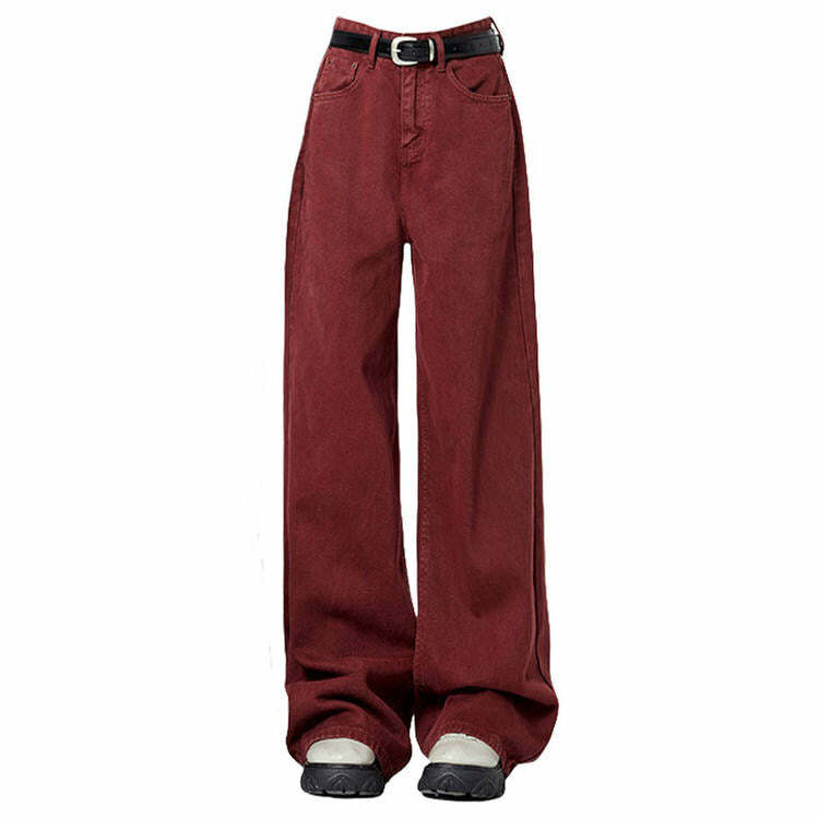 Wine Red Wide-Leg Jeans - Y2K Fashion Essential for Trendy Outfits