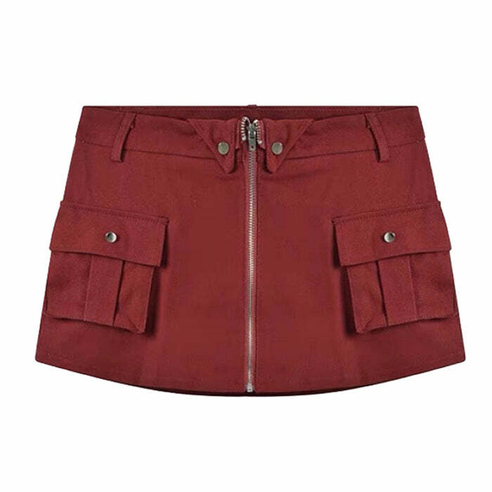 Wine Red Y2K Zip Front Mini Skirt - Trendy 2000s Fashion Essential