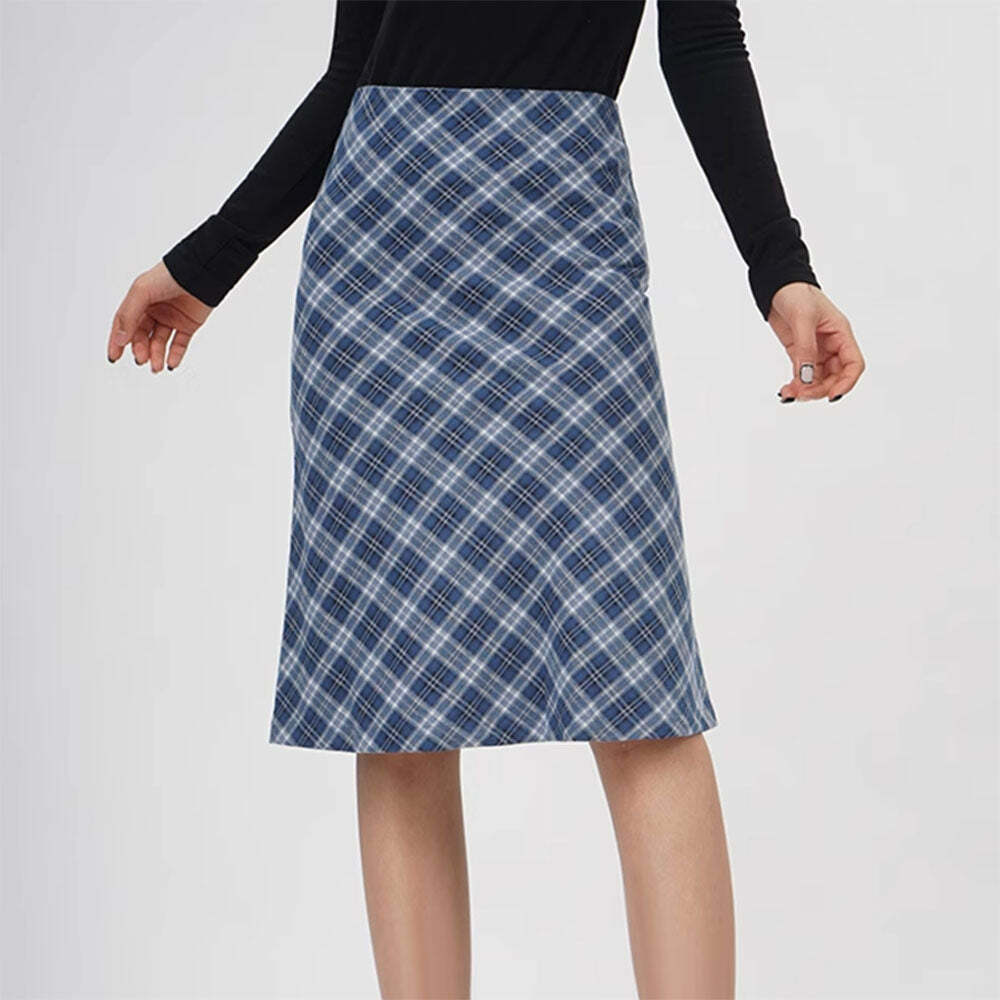 Worry Less Blue Plaid Midi Skirt - Y2K Fashion Essential for 2000s Style