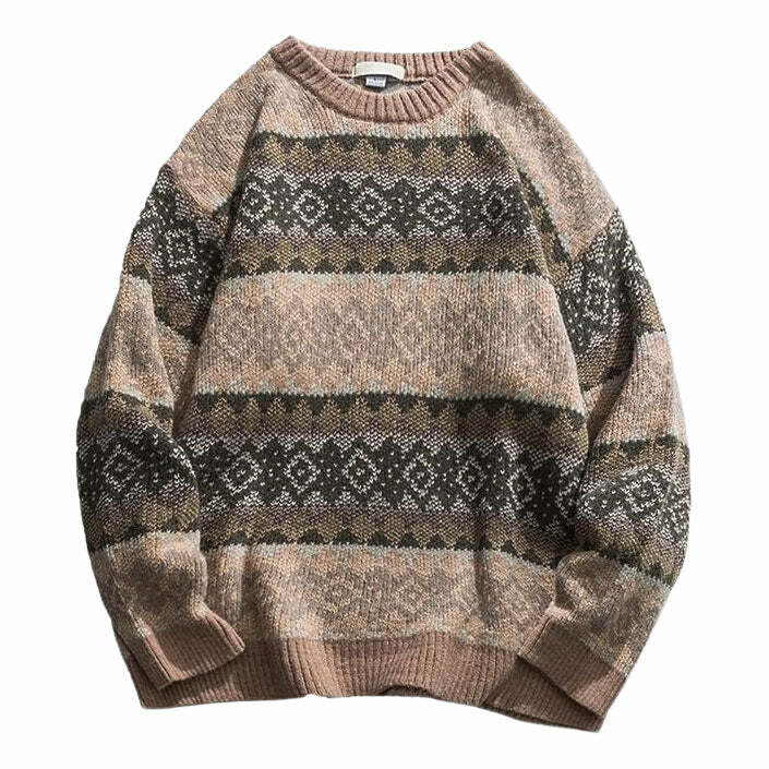 Y2K Aesthetic 80's Grandma Pattern Sweater - Retro 2000s Fashion Top