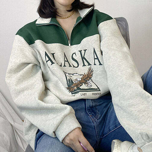 Y2K Aesthetic Alaska Zip Up Sweatshirt - 2000s Fashion Trendy Style