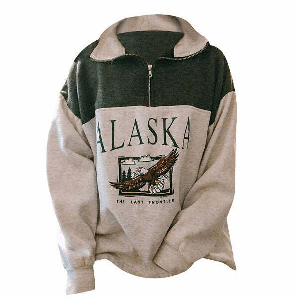 Y2K Aesthetic Alaska Zip Up Sweatshirt - 2000s Fashion Trendy Style