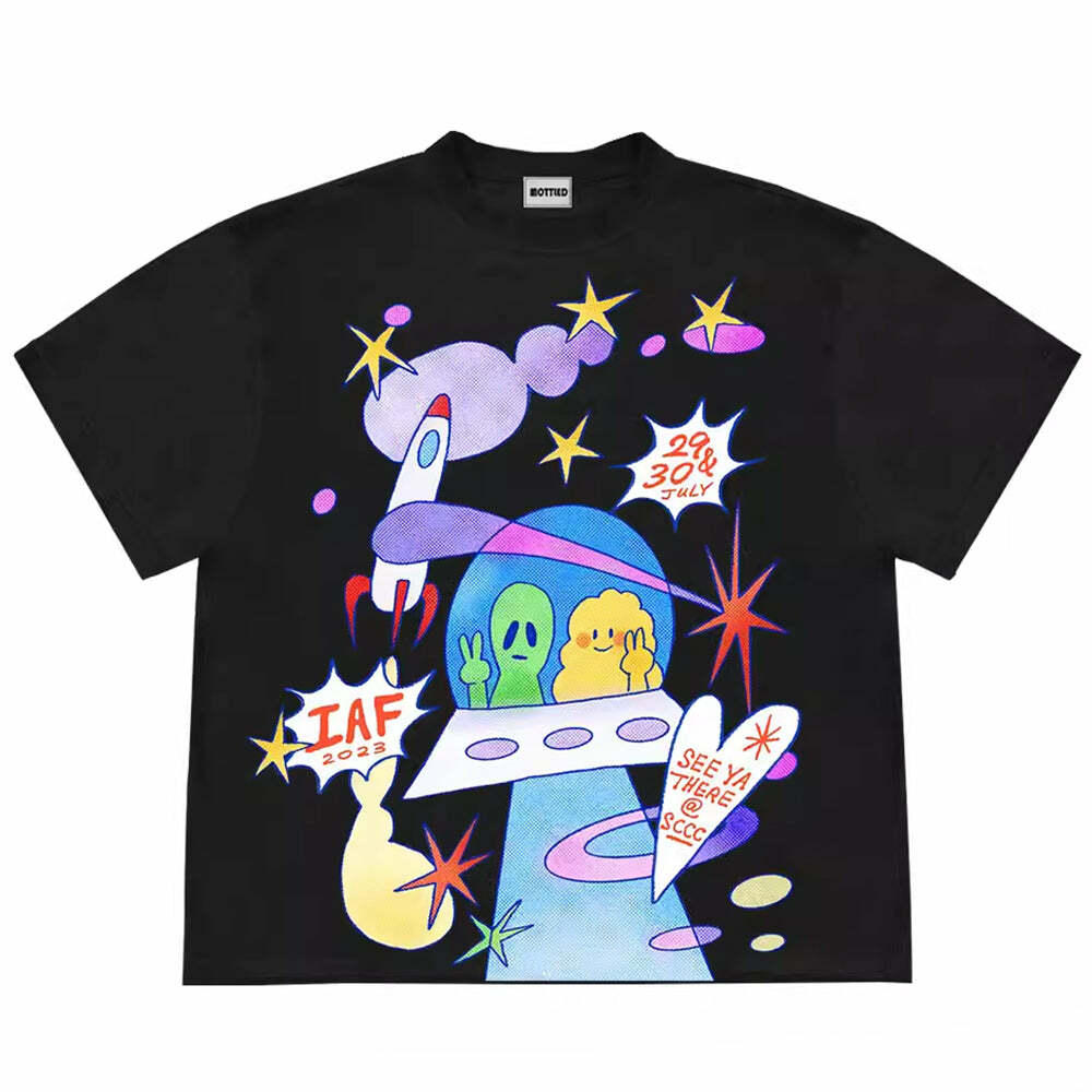 Y2K Aesthetic Alien Graphic T-Shirt - Trendy 2000s Style Tee