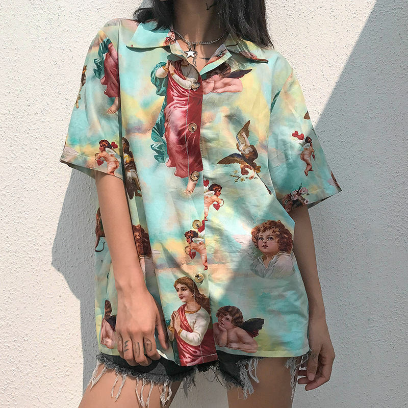 Y2K Aesthetic Angel Shirt - Trendy 2000s Style Top for Unique Outfits