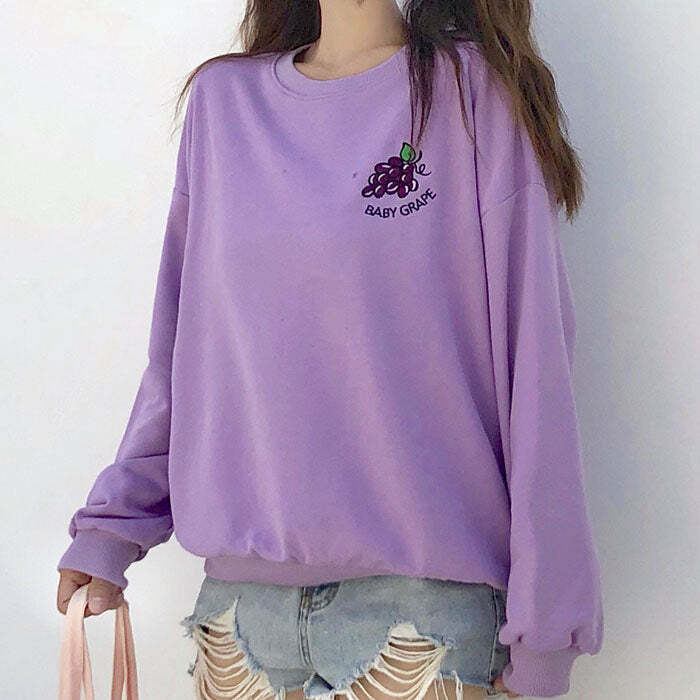 Y2K Aesthetic Baby Grape Sweatshirt - Trendy 2000s Style Top