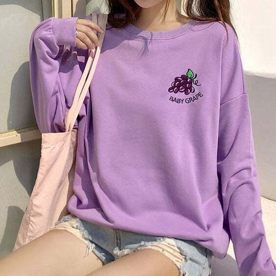 Y2K Aesthetic Baby Grape Sweatshirt - Trendy 2000s Style Top