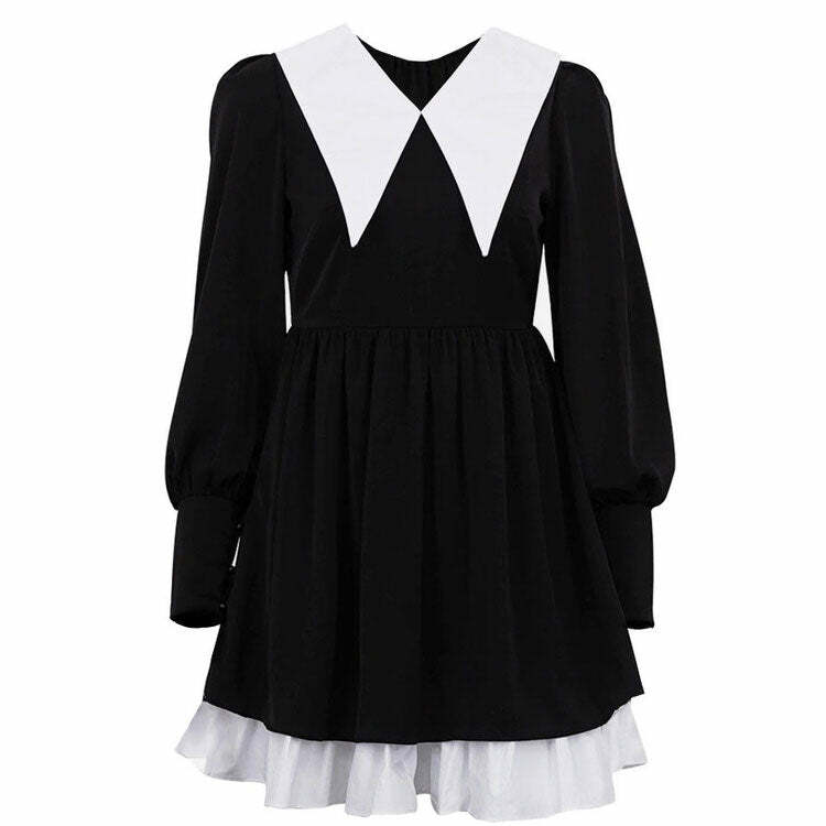 Y2K Aesthetic Black Collar Dress - Trendy 2000s Fashion Outfit