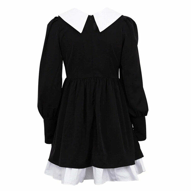 Y2K Aesthetic Black Collar Dress - Trendy 2000s Fashion Outfit