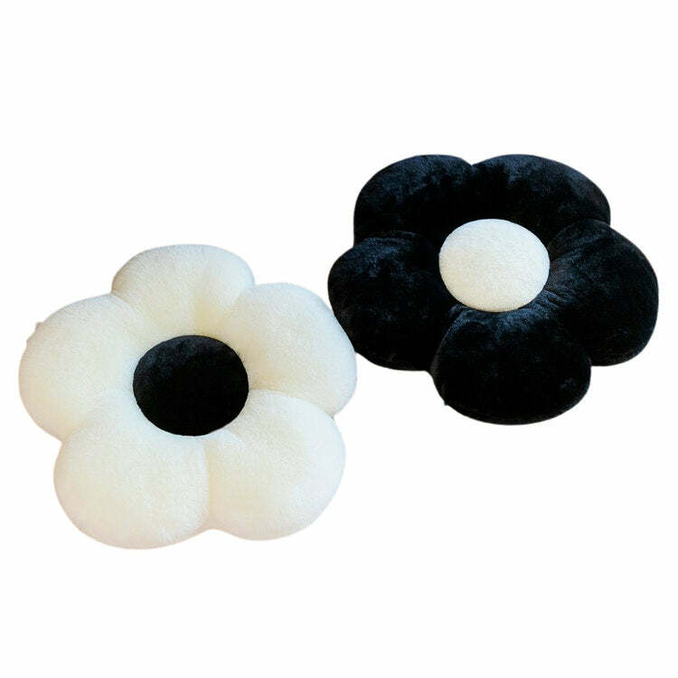 Y2K Aesthetic Black & White Flower Pillow - Trendy 2000s Home Decor