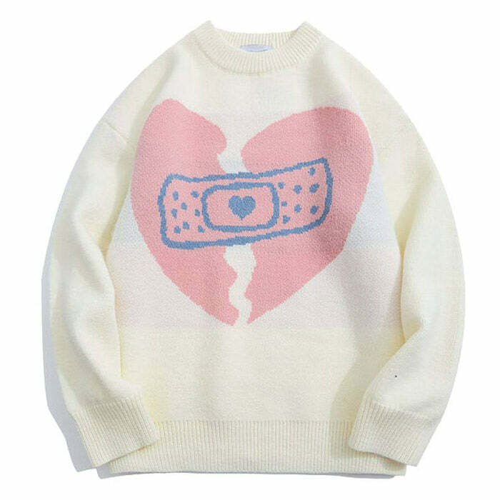 Y2K Aesthetic Broken Heart Sweater - Trendy 2000s Style Knitwear