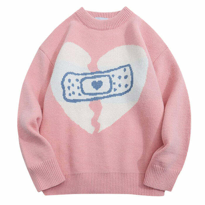 Y2K Aesthetic Broken Heart Sweater - Trendy 2000s Style Knitwear