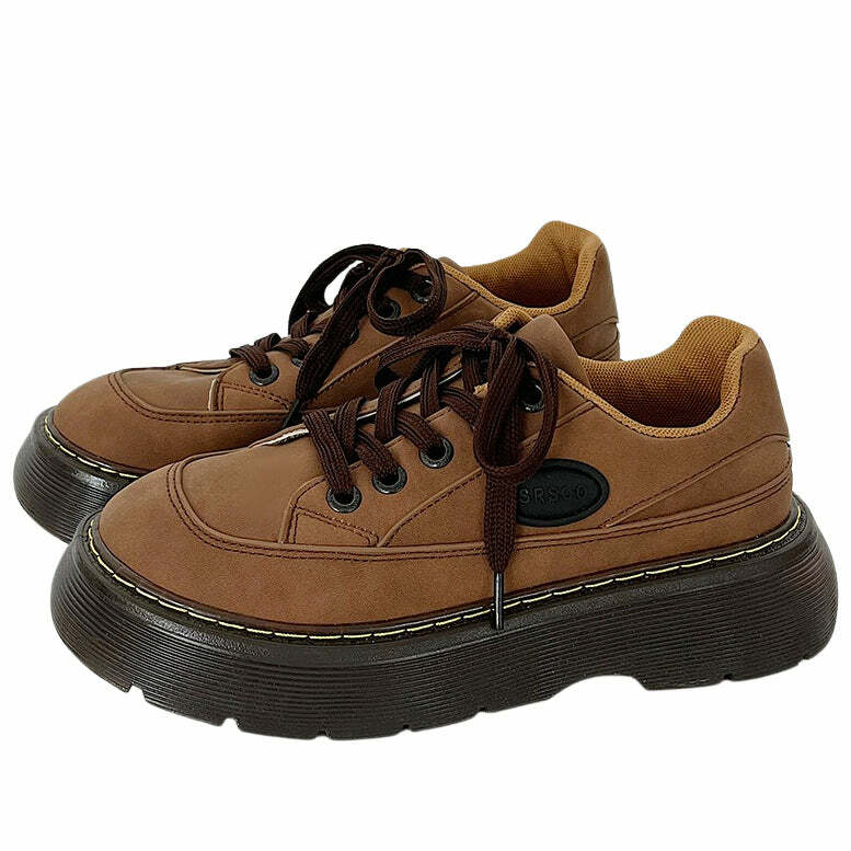 Y2K Aesthetic Brown Platform Oxford Shoes for Trendy 2000s Style