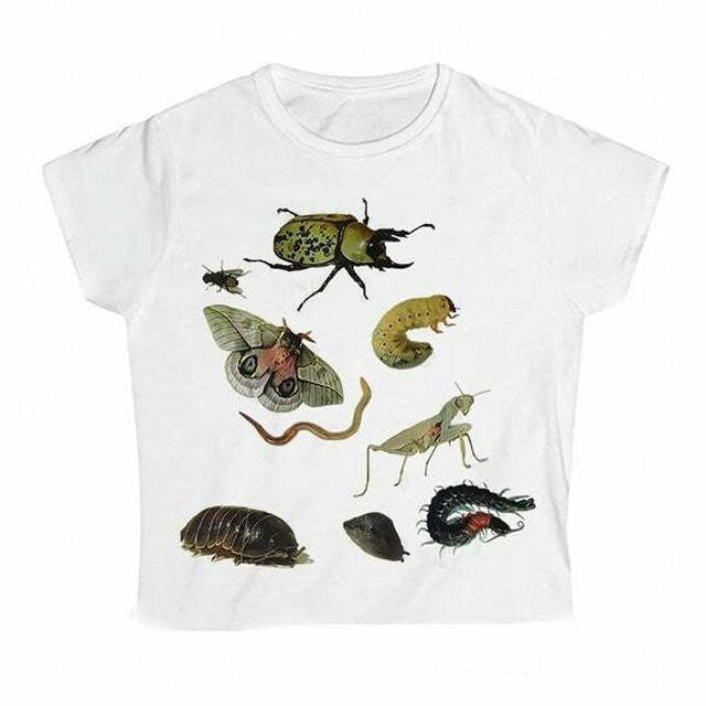 Y2K Aesthetic Bug Print T-Shirt - Retro 2000s Fashion Trend