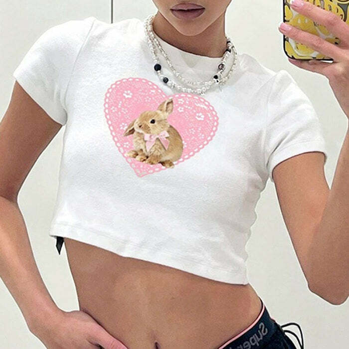 Y2K Aesthetic Bunny Crop Top - Trendy 2000s Style for Fashion Lovers