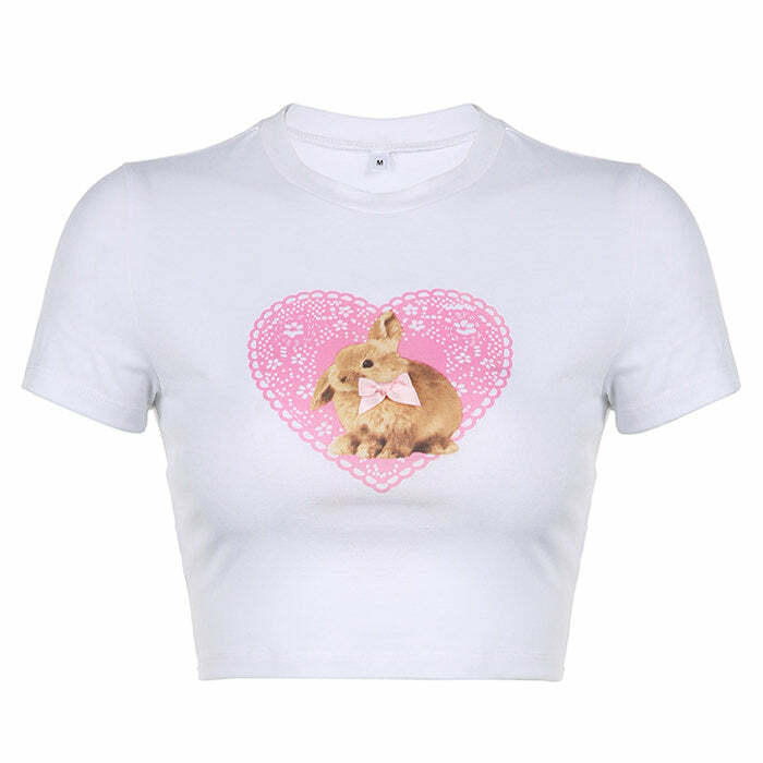 Y2K Aesthetic Bunny Crop Top - Trendy 2000s Style for Fashion Lovers