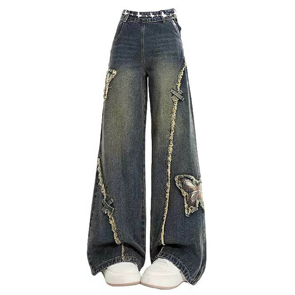 Y2K Aesthetic Butterfly Flared Jeans - Trendy 2000s Fashion Statement