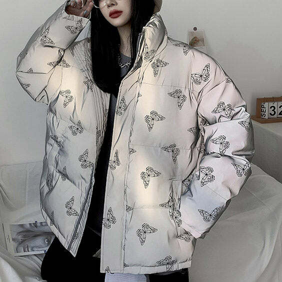 Y2K Aesthetic Butterfly Reflective Jacket - Trendy 2000s Style Outerwear