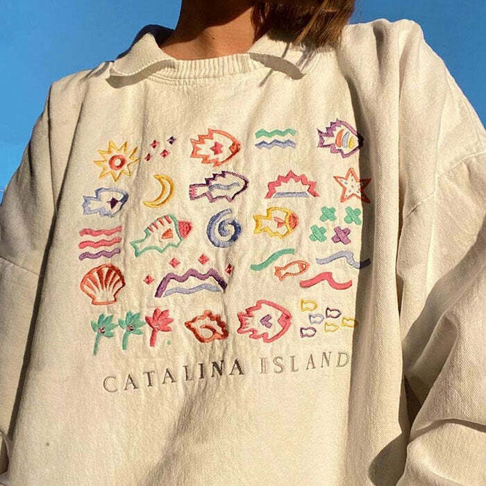 Y2K Aesthetic Catalina Island Vintage Sweatshirt - 2000s Fashion Trend