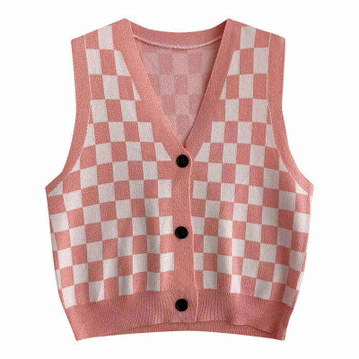 Y2K Aesthetic Checkboard Vest - Trendy 2000s Style for Unique Outfits