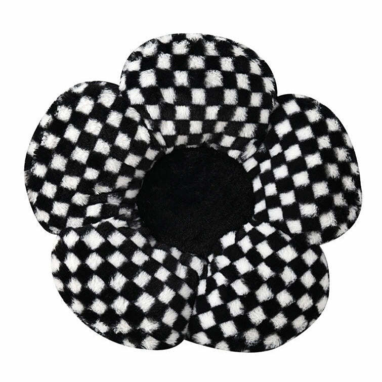 Y2K Aesthetic Checkered Flower Pillow - Trendy 2000s Style Decor