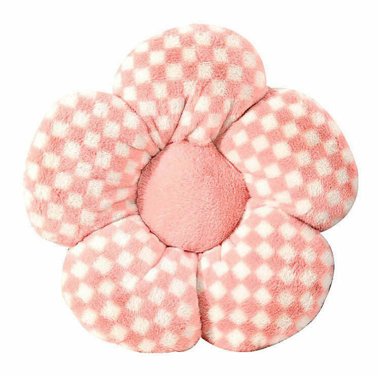 Y2K Aesthetic Checkered Flower Pillow - Trendy 2000s Style Decor