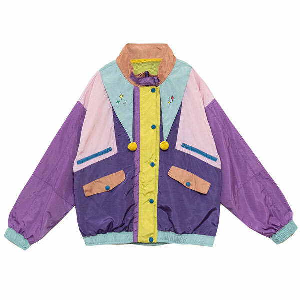 Y2K Aesthetic Color Block Jacket - Retro 2000s Fashion Statement