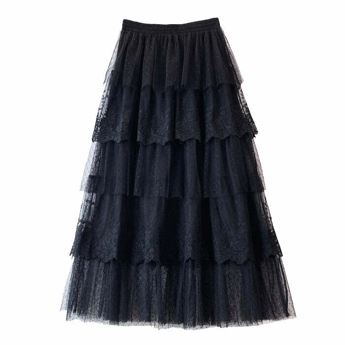 Y2K Aesthetic Cottagecore Lace Long Skirt - 2000s Fashion Trend