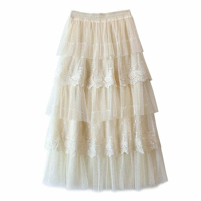 Y2K Aesthetic Cottagecore Lace Long Skirt - 2000s Fashion Trend