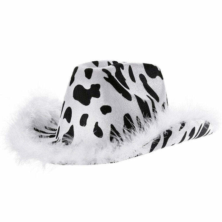 Y2K Aesthetic Cow Print Hat for Trendy 2000s Fashion Lovers