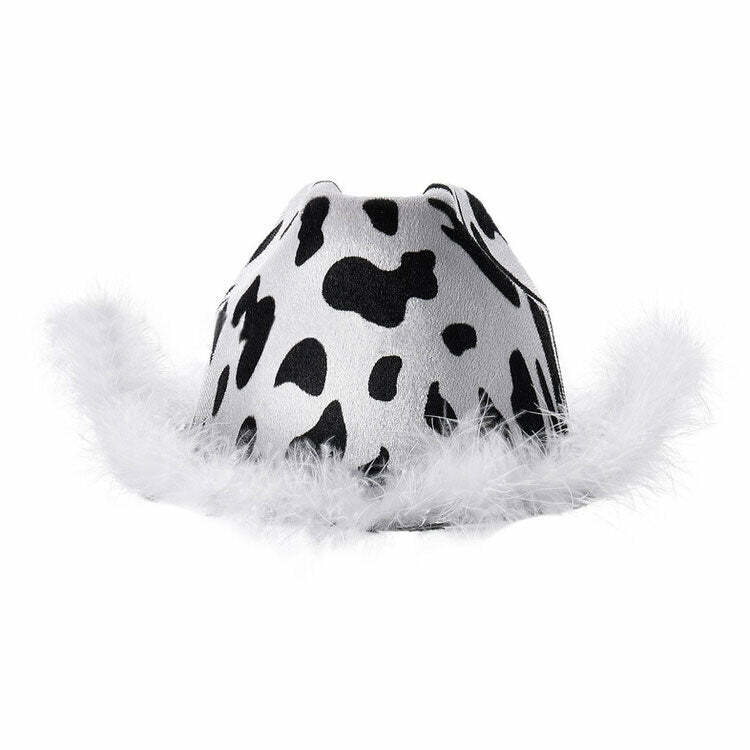 Y2K Aesthetic Cow Print Hat for Trendy 2000s Fashion Lovers