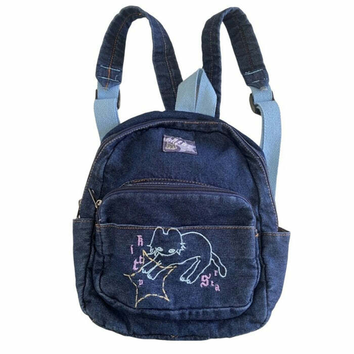 Y2K Aesthetic Denim Backpack - Retro 2000s Fashion Essential