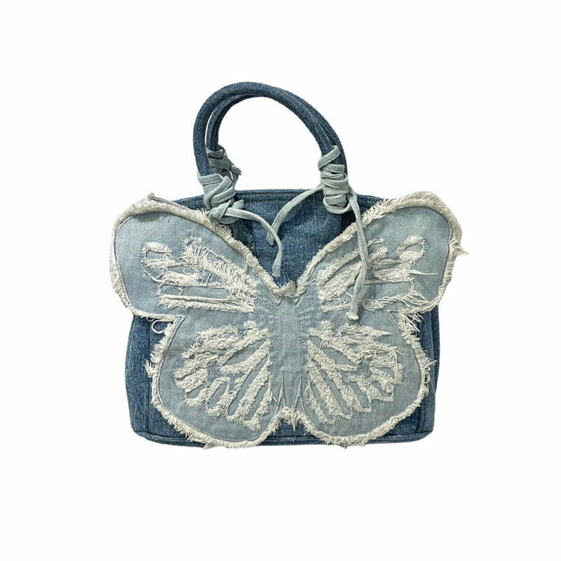 Y2K Aesthetic Denim Butterfly Handbag - Trendy 2000s Fashion Accessory