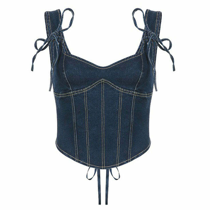 Y2K Aesthetic Denim Corset Top - Embrace 2000s Fashion Trends