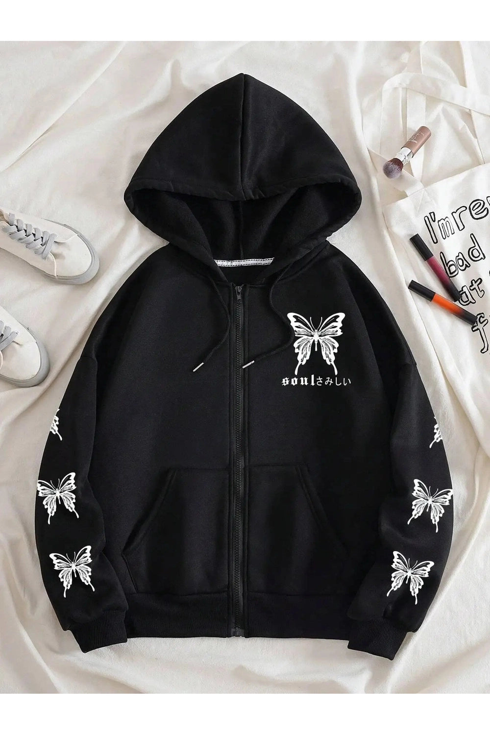 Y2K Aesthetic Fall Gothic Butterfly Zip-Up Hoodie for Trendy Outfits