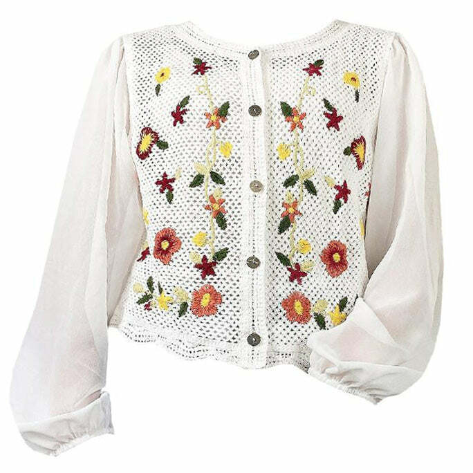 Y2K Aesthetic Floral Cardigan - 2000s Fashion Trendy Layering Piece