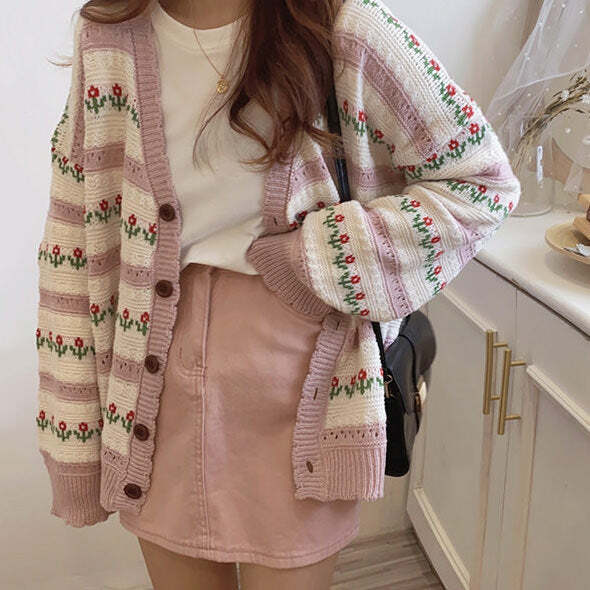 Y2K Aesthetic Floral Cardigan - Trendy 2000s Style for Modern Women