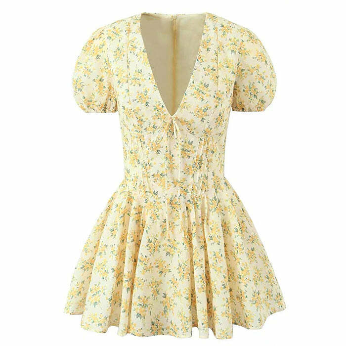 Y2K Aesthetic Floral Dress for a Sunny Afternoon - 2000s Fashion Style