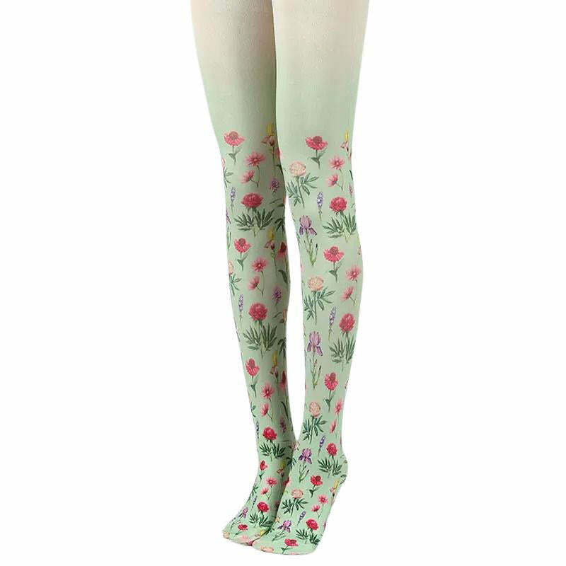 Y2K Aesthetic Floral Print Tights - 2000s Fashion Trendy Legwear